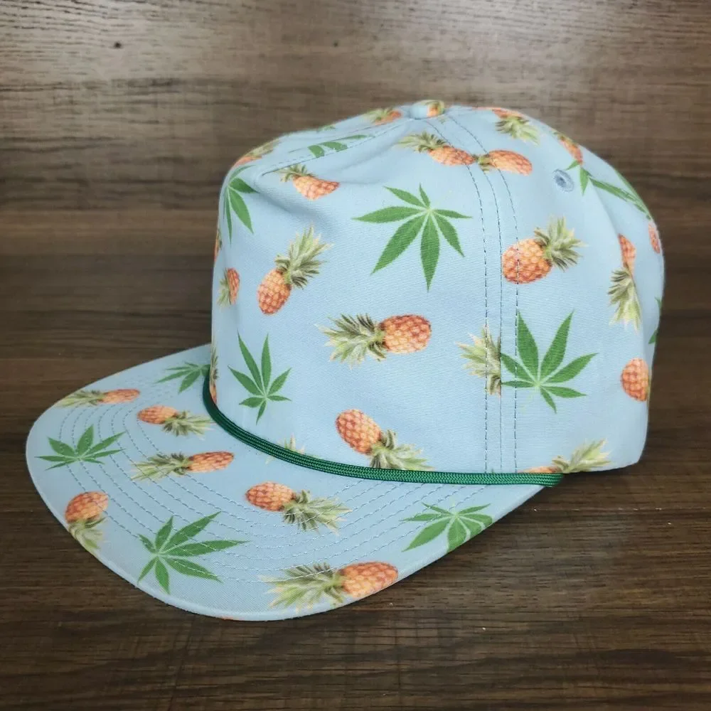 Tropical Pineapple Strapback Hat Cap Light Blue Rope Bill Green‎ Leaf New